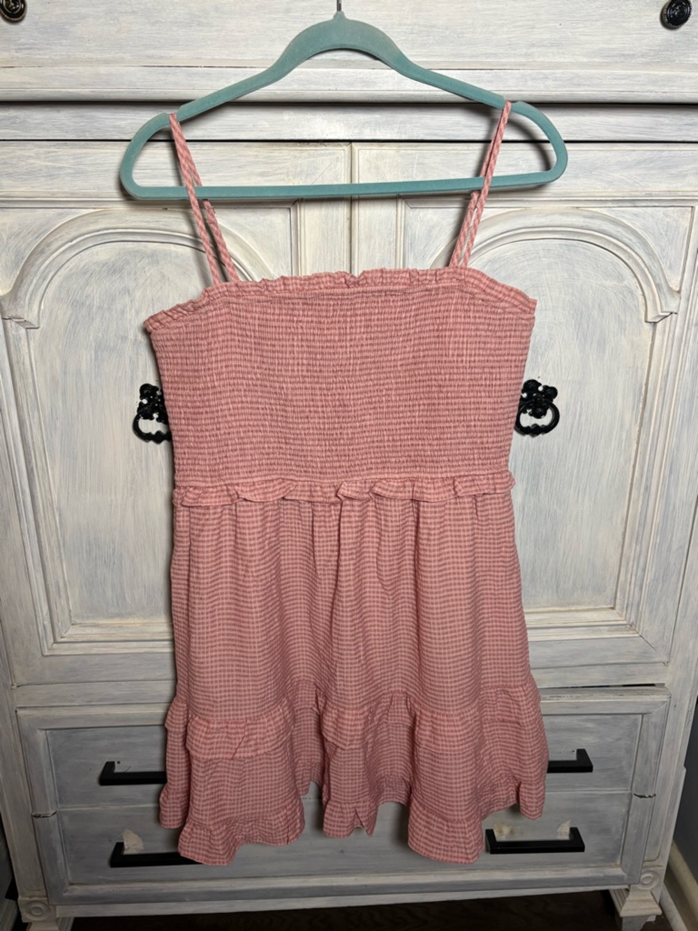 Altar’d State Pink Gingham Plaid Ruffle Babydoll Mini Dress Cottagecore Dainty - Picture 2 of 7